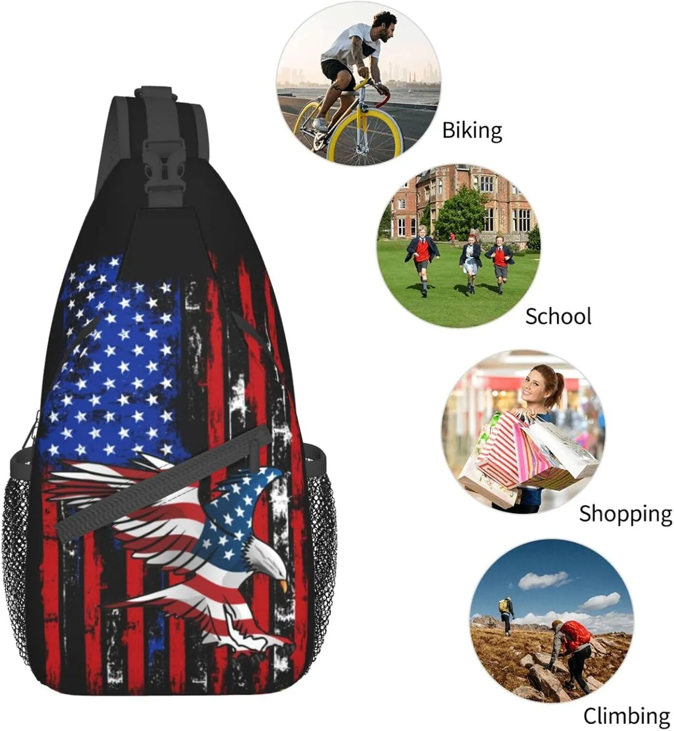 American Flag Shoulder Bag American Sling Backpack Daypack Casual Backpack Hiking Bag America Backpack Bag