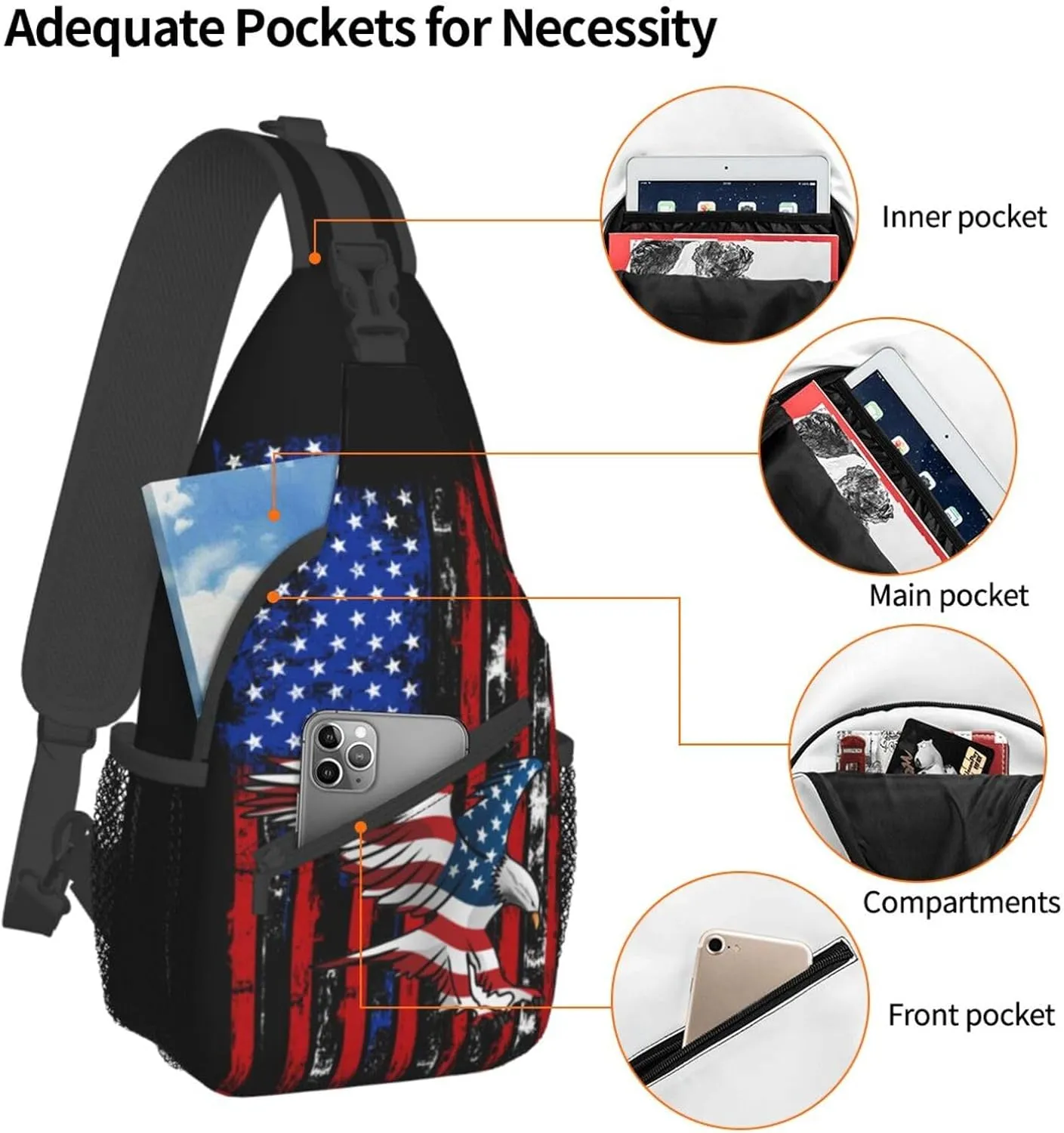 American Flag Shoulder Bag American Sling Backpack Daypack Casual Backpack Hiking Bag America Backpack Bag