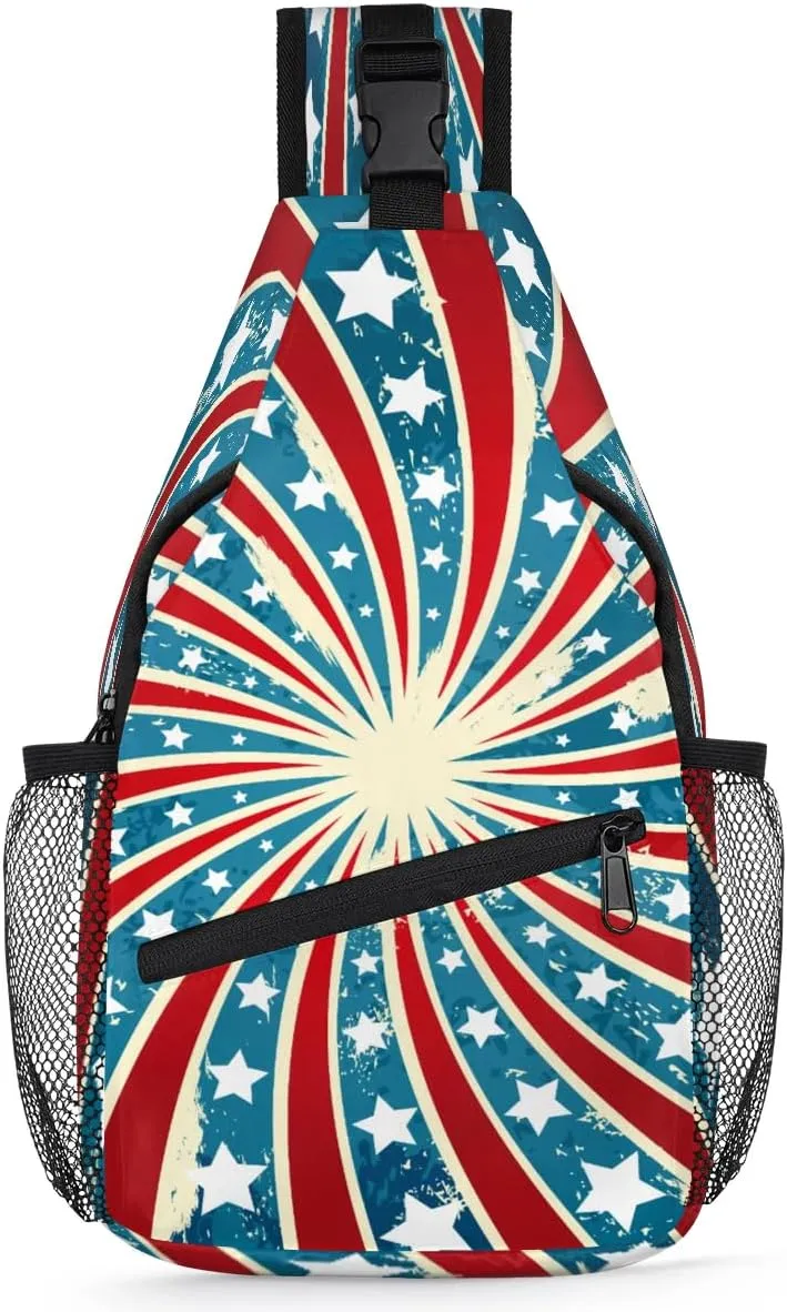 American Flag Swirl Spin Sling Backpack for Women Men Waterproof Antitheft Chest Bag Lightweight Travel Crossbody Shoulder Bag for Shopping Outdoor Leisure Sports Mountaineering Riding