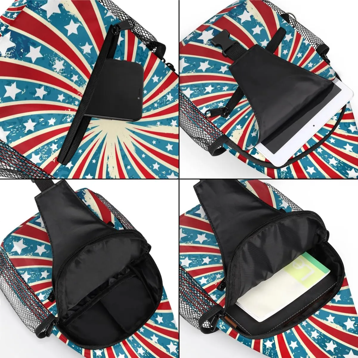 American Flag Swirl Spin Sling Backpack for Women Men Waterproof Antitheft Chest Bag Lightweight Travel Crossbody Shoulder Bag for Shopping Outdoor Leisure Sports Mountaineering Riding