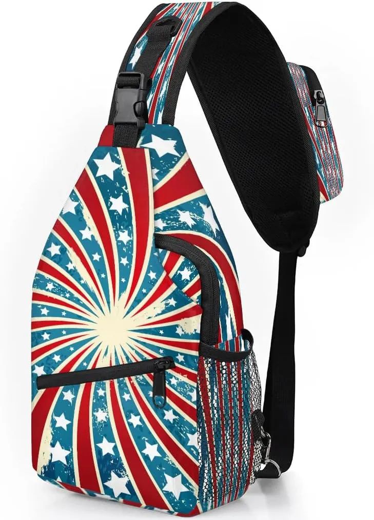 American Flag Swirl Spin Sling Backpack for Women Men Waterproof Antitheft Chest Bag Lightweight Travel Crossbody Shoulder Bag for Shopping Outdoor Leisure Sports Mountaineering Riding