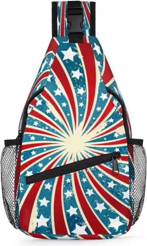 American Flag Swirl Spin Sling Backpack for Women Men Waterproof Antitheft Chest Bag Lightweight Travel Crossbody Shoulder Bag for Shopping Outdoor Leisure Sports Mountaineering Riding