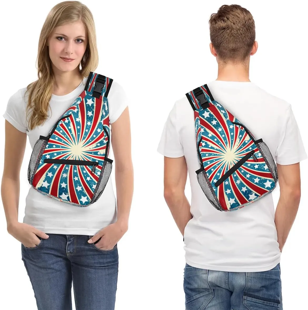 American Flag Swirl Spin Sling Backpack for Women Men Waterproof Antitheft Chest Bag Lightweight Travel Crossbody Shoulder Bag for Shopping Outdoor Leisure Sports Mountaineering Riding
