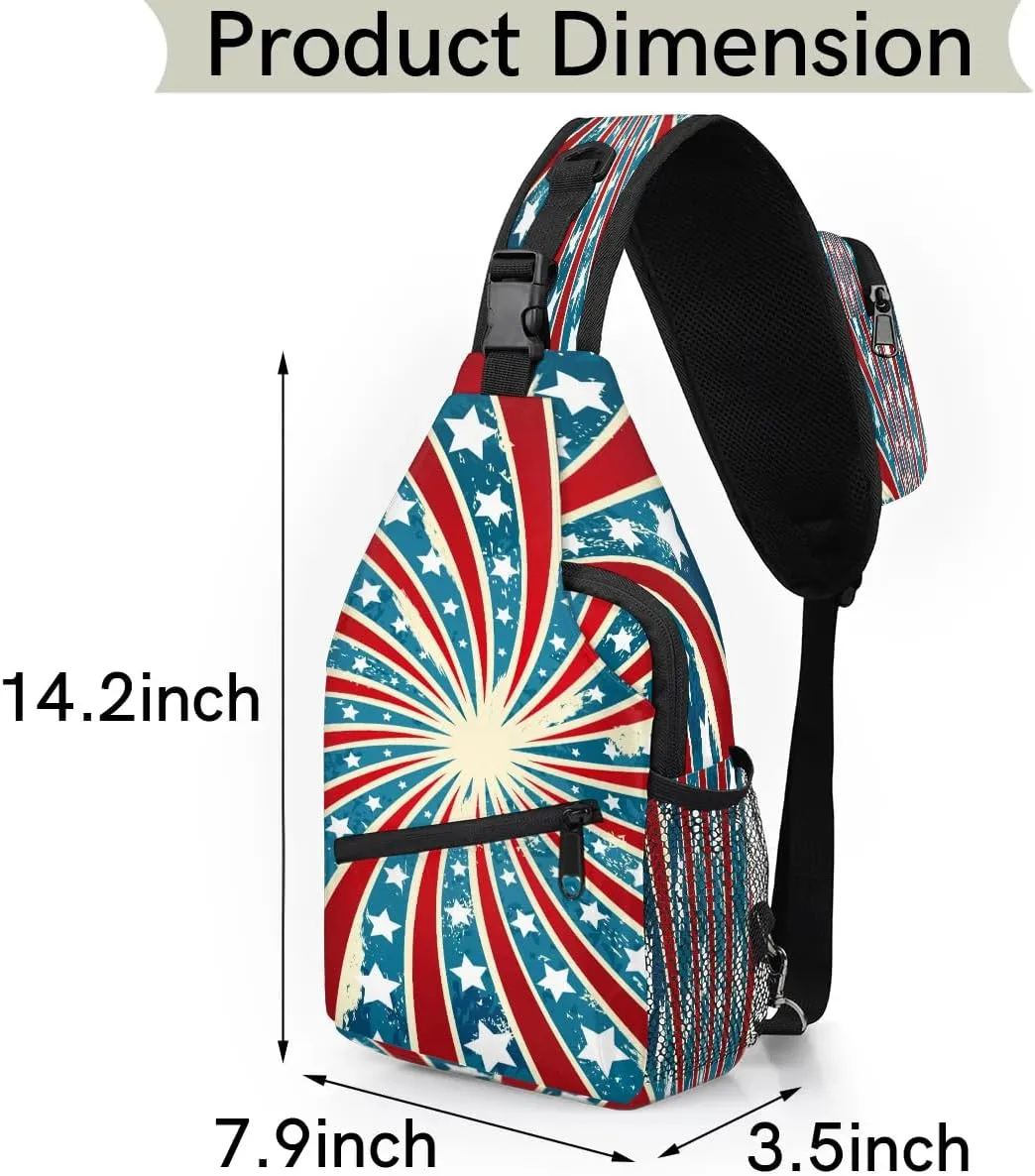 American Flag Swirl Spin Sling Backpack for Women Men Waterproof Antitheft Chest Bag Lightweight Travel Crossbody Shoulder Bag for Shopping Outdoor Leisure Sports Mountaineering Riding
