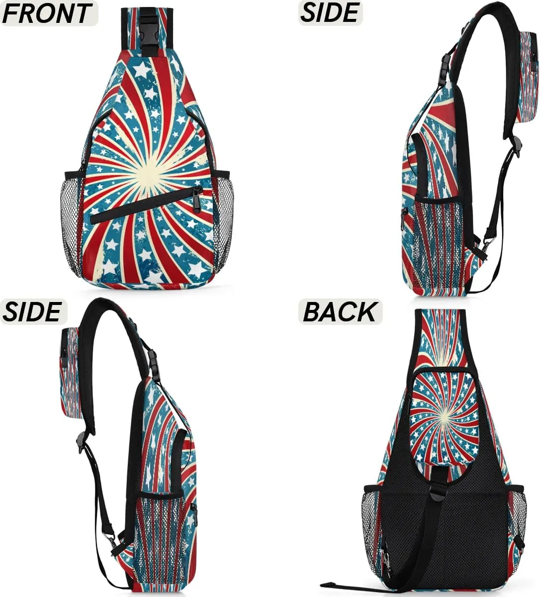 American Flag Swirl Spin Sling Backpack for Women Men Waterproof Antitheft Chest Bag Lightweight Travel Crossbody Shoulder Bag for Shopping Outdoor Leisure Sports Mountaineering Riding