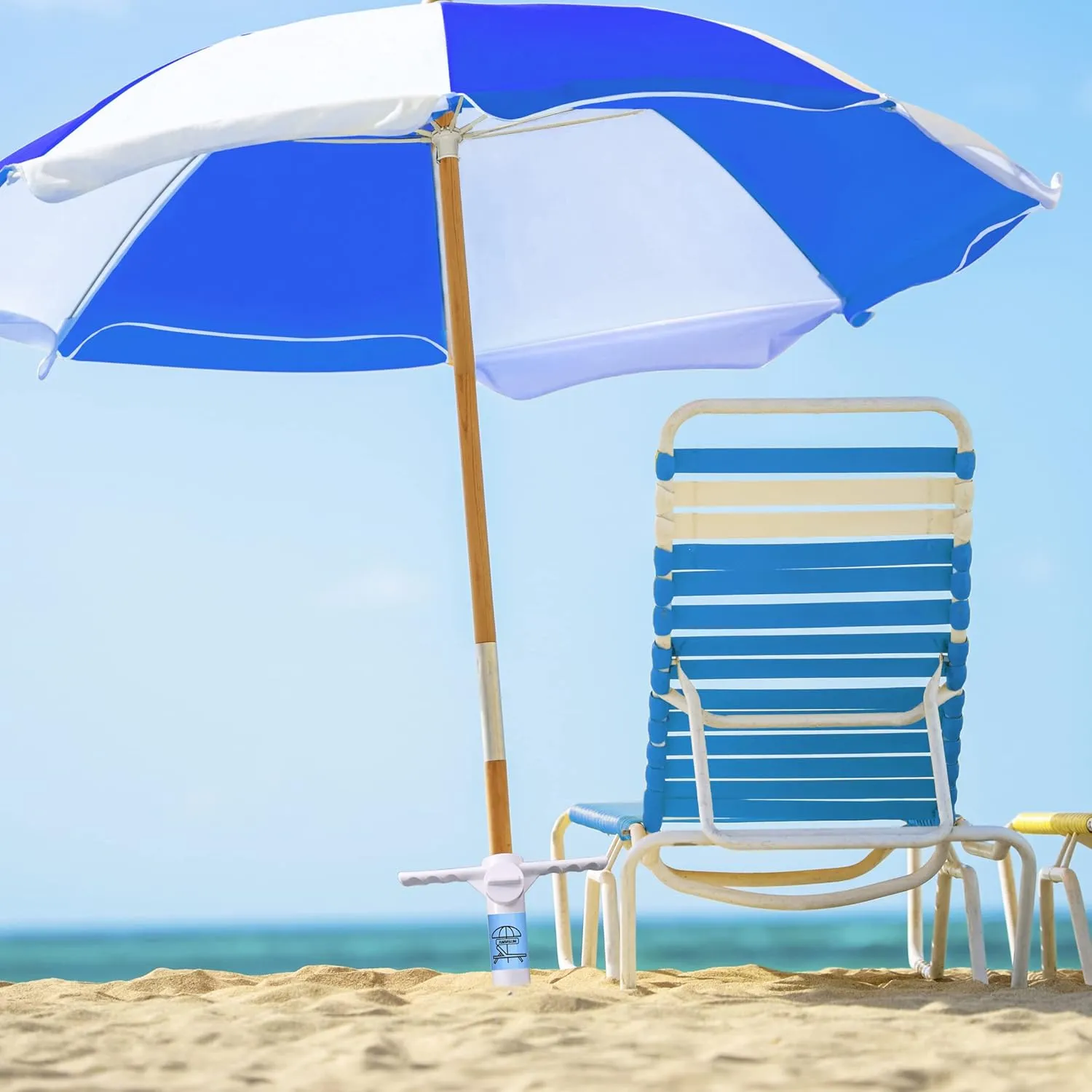 AMMSUN Beach Umbrella Sand Anchor Heavy Duty, Outdoor Umbrellas Base with 5 Spiral Screw, Universal & One Size Fits Most Beach Umbrella, Safe Umbrella Holder Stand Ideal for Strong Winds White
