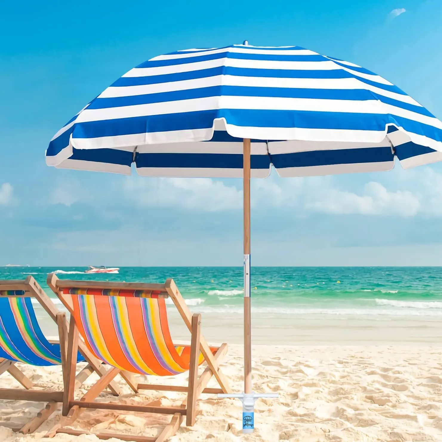 AMMSUN Beach Umbrella Sand Anchor Heavy Duty, Outdoor Umbrellas Base with 5 Spiral Screw, Universal & One Size Fits Most Beach Umbrella, Safe Umbrella Holder Stand Ideal for Strong Winds White