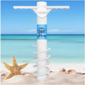 AMMSUN Beach Umbrella Sand Anchor Heavy Duty, Outdoor Umbrellas Base with 5 Spiral Screw, Universal & One Size Fits Most Beach Umbrella, Safe Umbrella Holder Stand Ideal for Strong Winds White