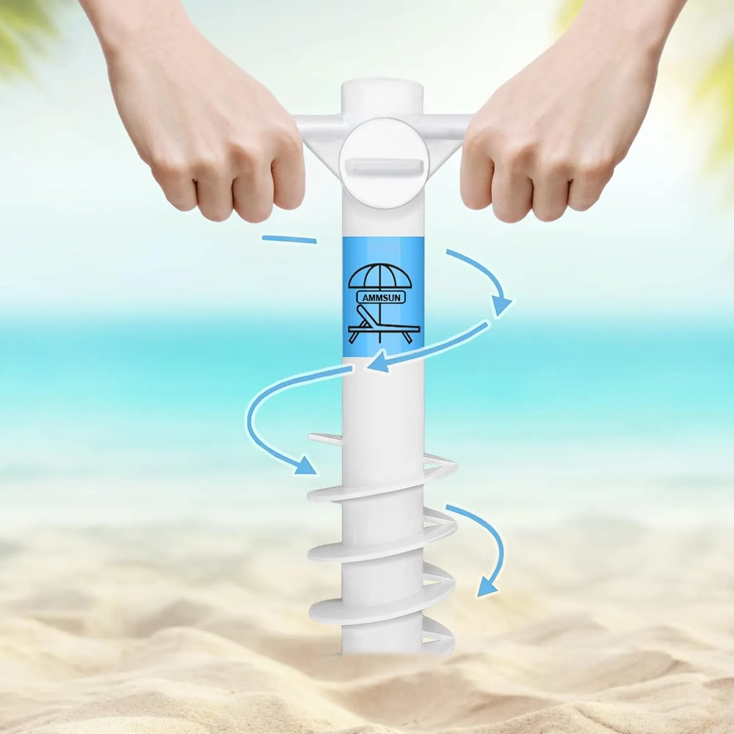 AMMSUN Beach Umbrella Sand Anchor Heavy Duty, Outdoor Umbrellas Base with 5 Spiral Screw, Universal & One Size Fits Most Beach Umbrella, Safe Umbrella Holder Stand Ideal for Strong Winds White