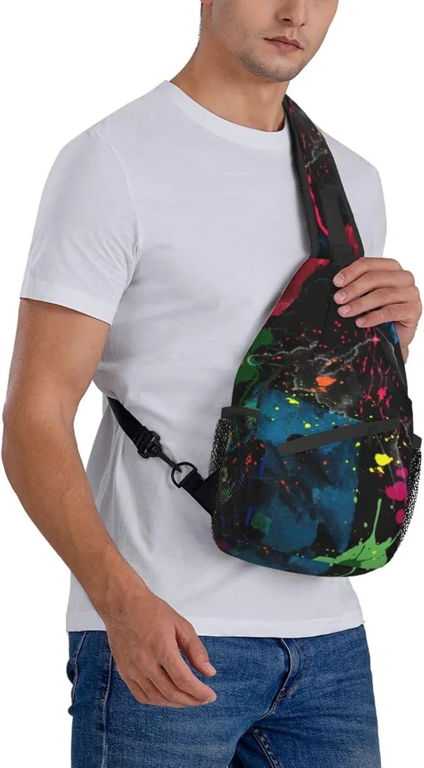 AMRANDOM Lightweight Sling Backpack Psychedelic Colorful Graffiti Sling Bag Travel Hiking Small Backpack for Women Men Gifts