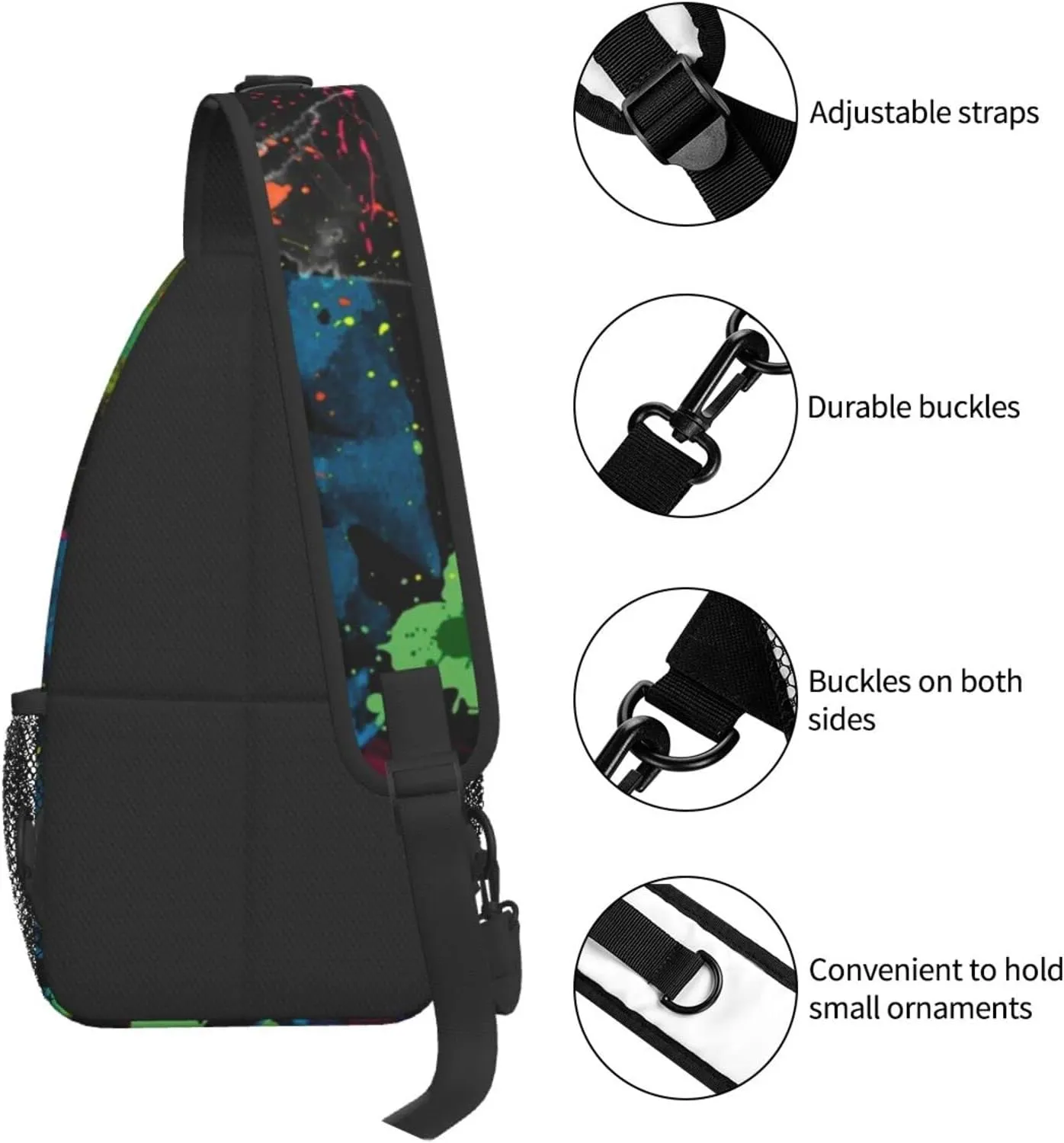 AMRANDOM Lightweight Sling Backpack Psychedelic Colorful Graffiti Sling Bag Travel Hiking Small Backpack for Women Men Gifts