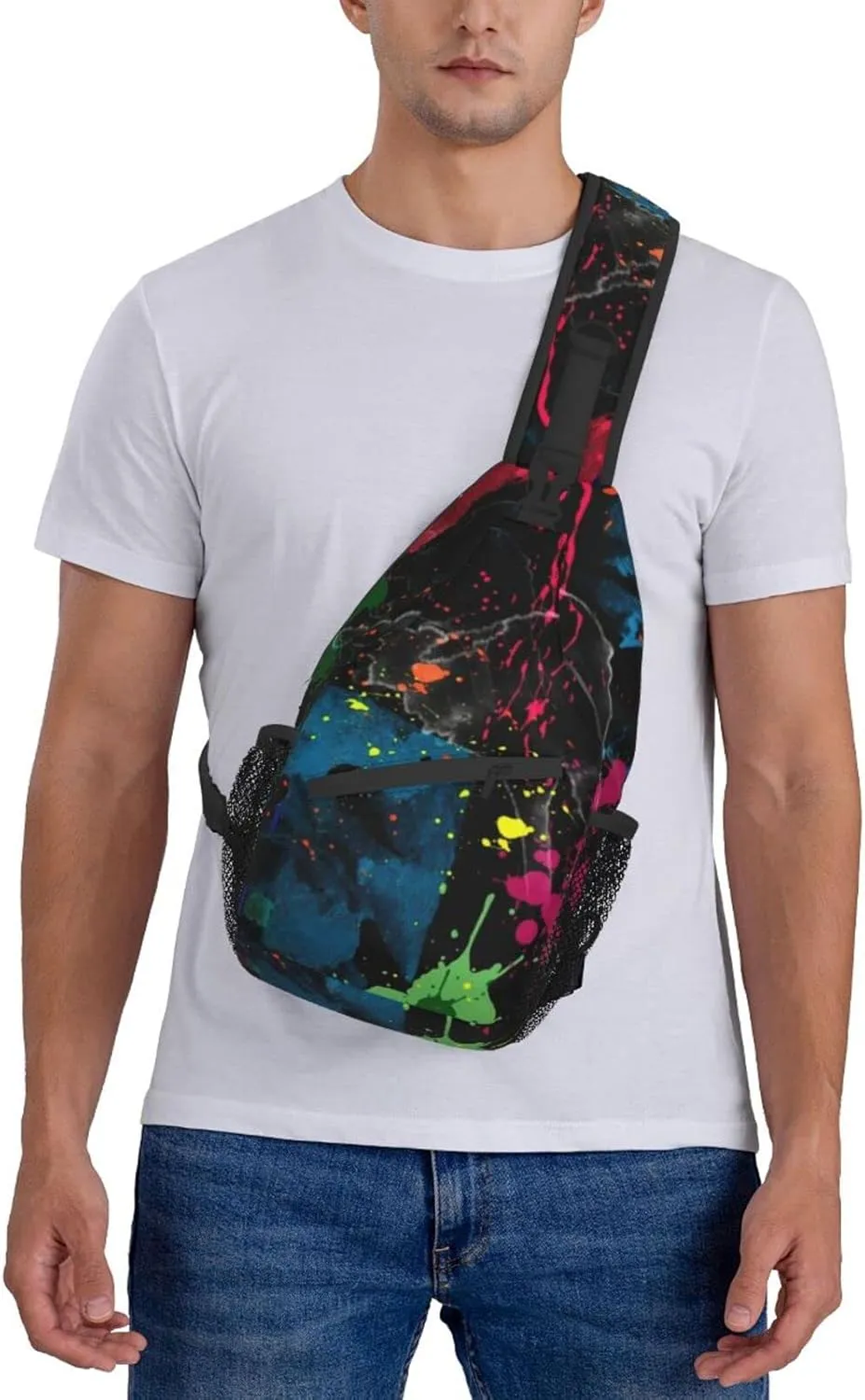AMRANDOM Lightweight Sling Backpack Psychedelic Colorful Graffiti Sling Bag Travel Hiking Small Backpack for Women Men Gifts