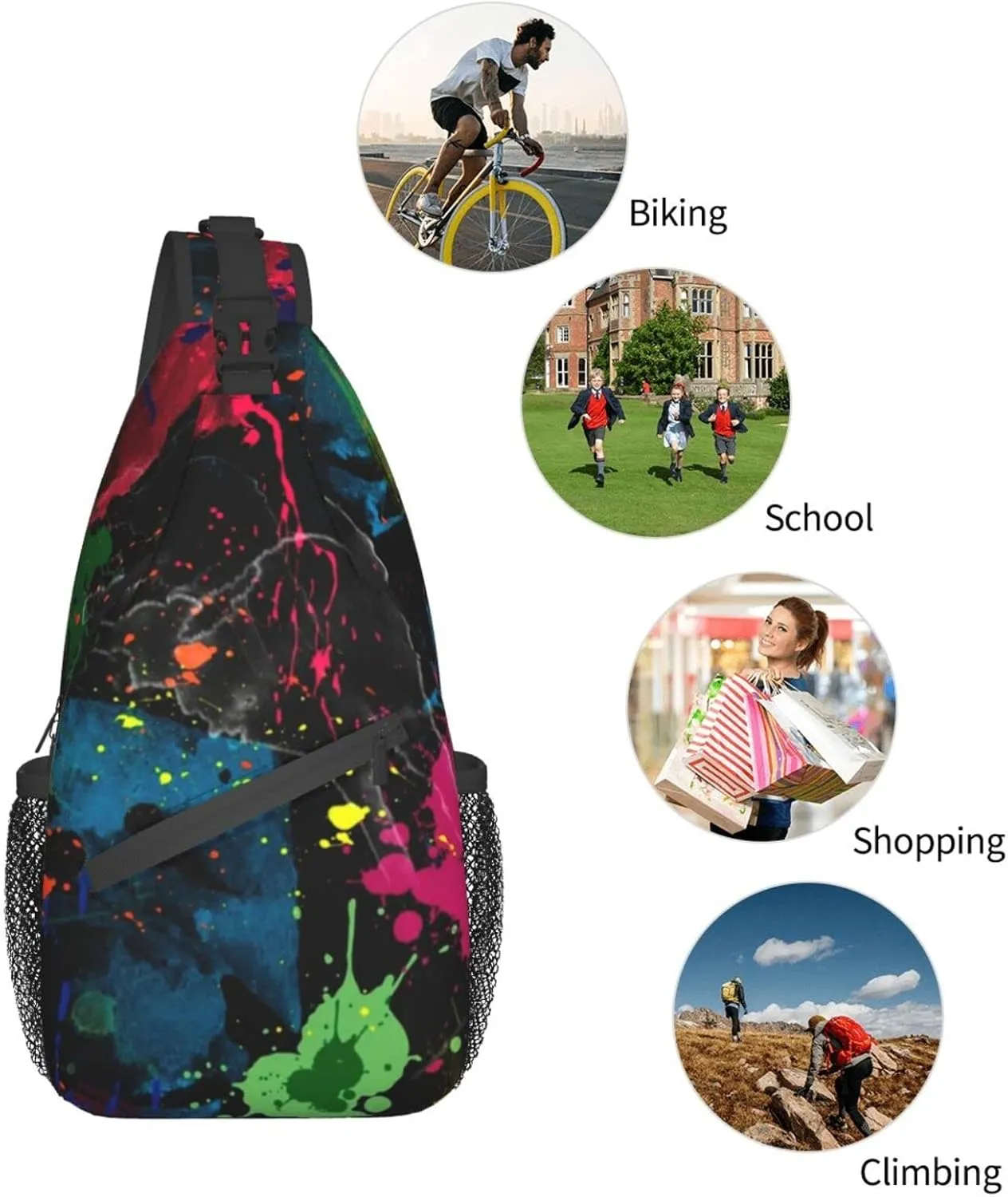 AMRANDOM Lightweight Sling Backpack Psychedelic Colorful Graffiti Sling Bag Travel Hiking Small Backpack for Women Men Gifts