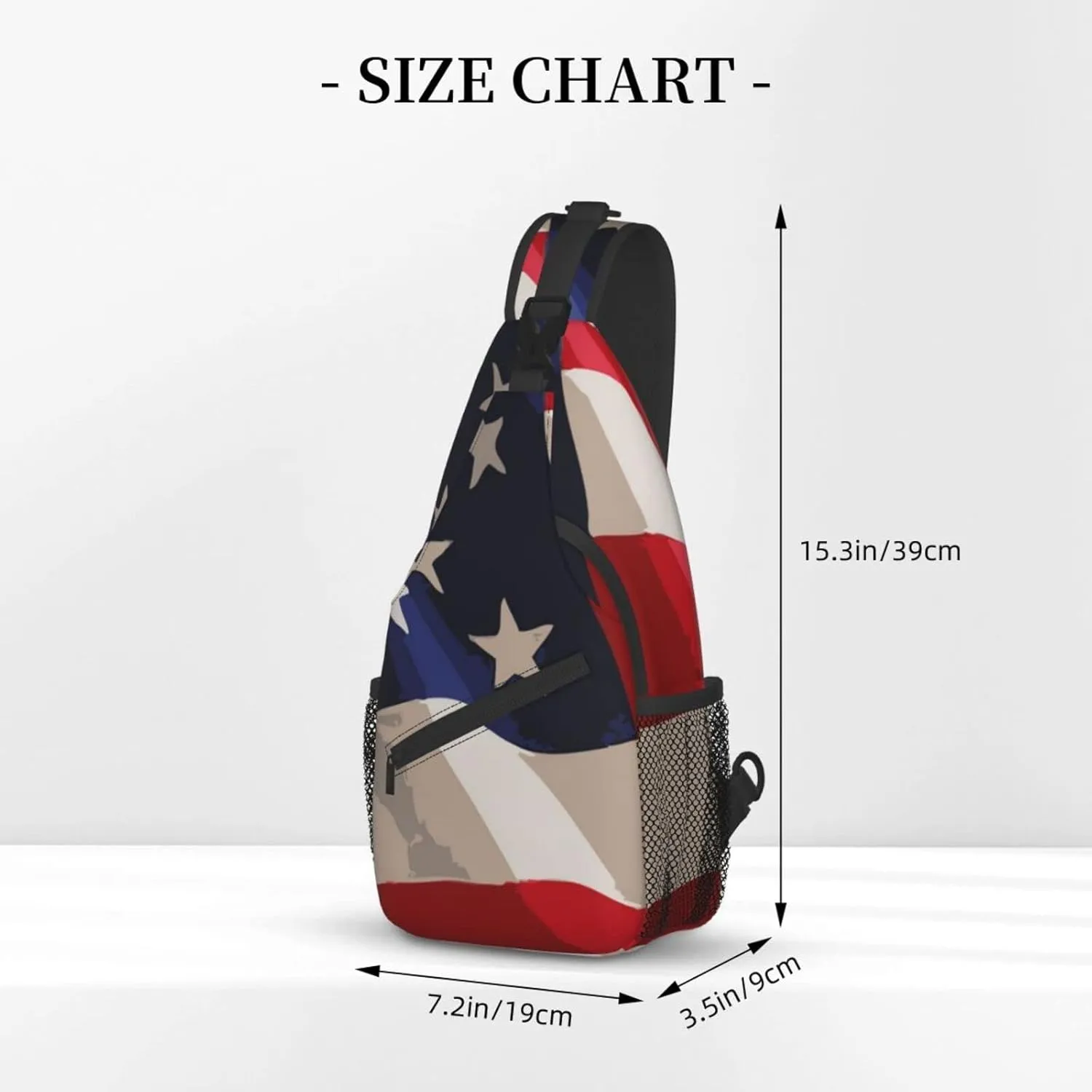 AMRANDOM Sling Backpack Travel Hiking Daypack red blue white American flag Rope Crossbody Shoulder Bag