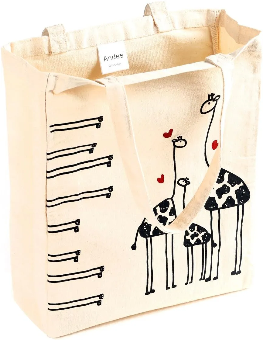 Andes Heavy Duty Flat-Bottom Canvas Tote Bag with Side Pockets - Aesthetic Handmade from 12oz 100% Cotton, Reusable & Durable