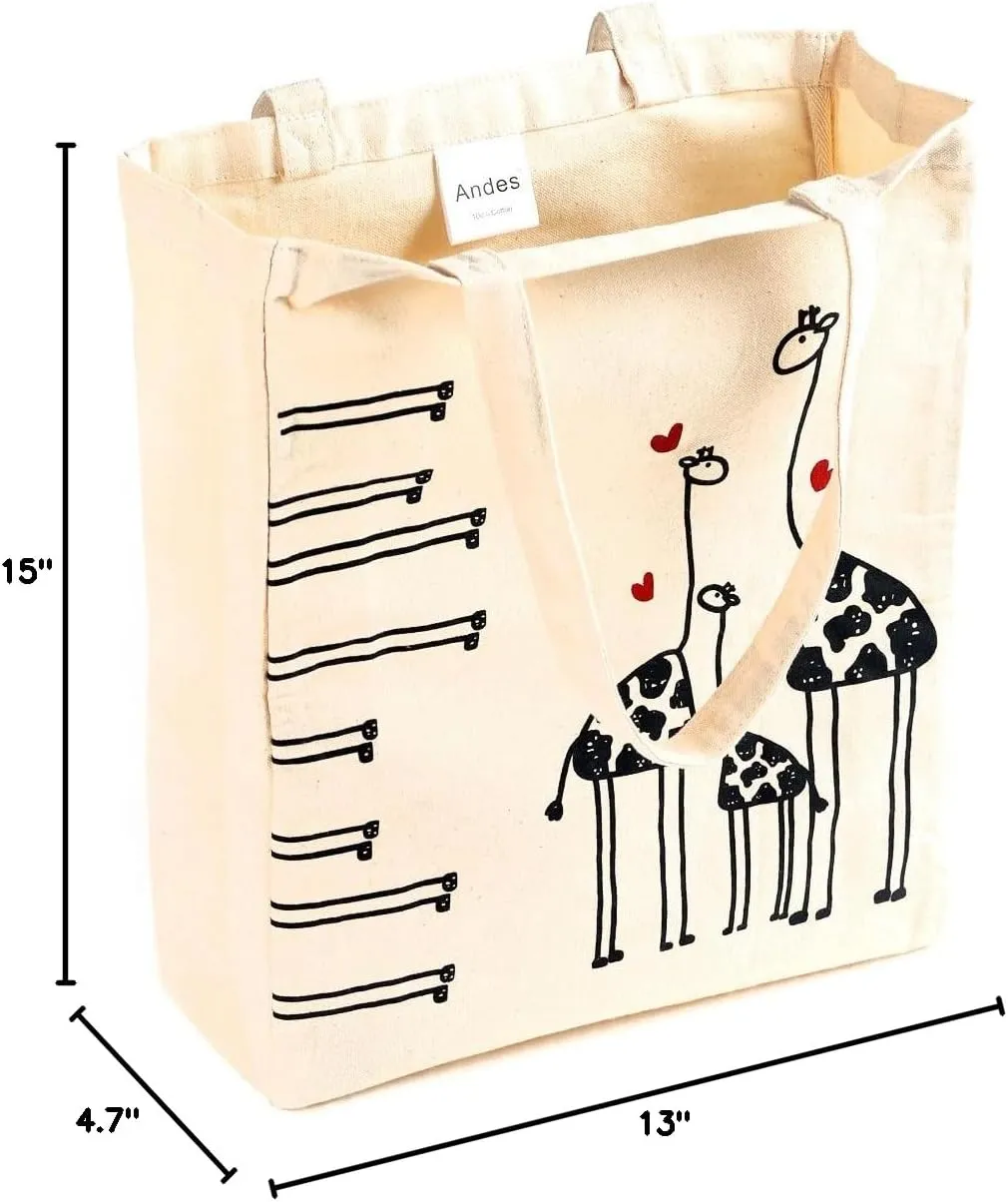 Andes Heavy Duty Flat-Bottom Canvas Tote Bag with Side Pockets - Aesthetic Handmade from 12oz 100% Cotton, Reusable & Durable