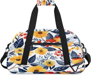 Animal Bird Gym Duffel Bag for Men Women Flower Leave Sports Tote Bag with Adjustable Shoulder Strap for Dance Gymnastics Traveling Outdoor Camping Overnight Stay