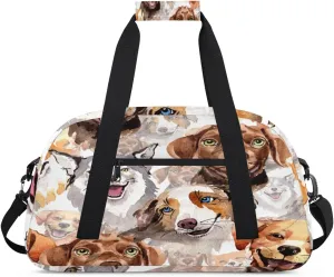 Animal Dog Gym Duffel Bag for Men Women Watercolor Sports Tote Bag with Adjustable Shoulder Strap for Dance Gymnastics Traveling Outdoor Camping Overnight Stay