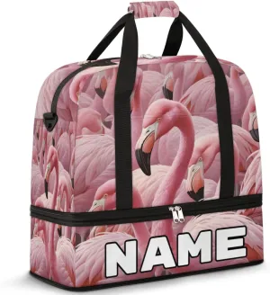 Animal Flamingo Custom Foldable Duffle Bag with Shoes Compartment Personalized Large Capacity Waterproof Travel Weekender Bag Overnight Bag for Sports Gym