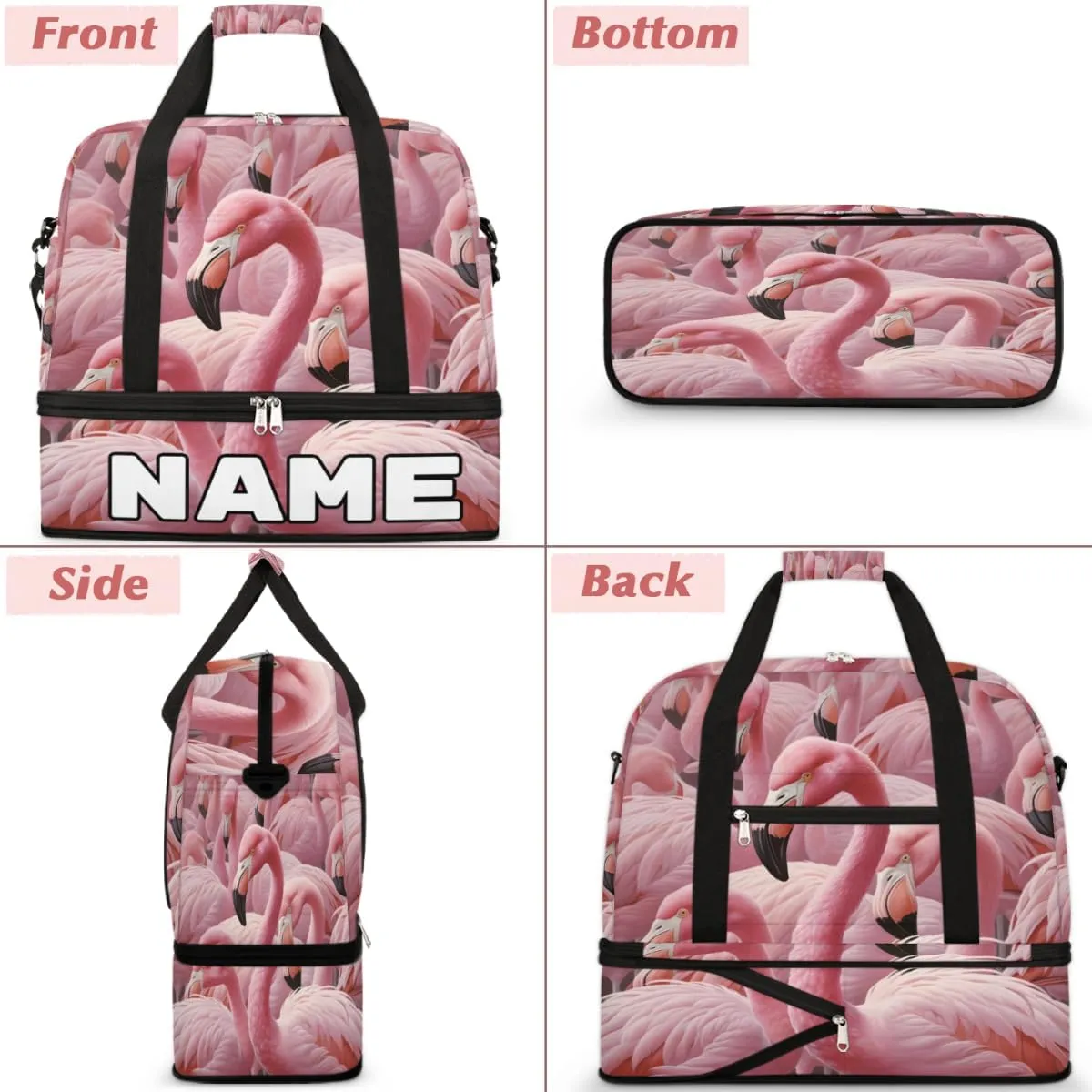 Animal Flamingo Custom Foldable Duffle Bag with Shoes Compartment Personalized Large Capacity Waterproof Travel Weekender Bag Overnight Bag for Sports Gym
