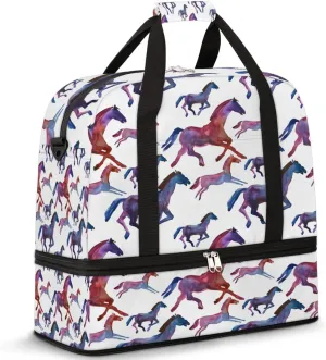 Animal Handsome Horse Sports Tote Gym Bag with Wet Pocket Shoe Compartment Waterproof Travel Bag Weekender Overnight Bag Carry On Bag Travel Duffel Bag for Men or Women