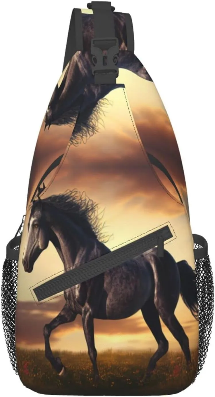Animal Horse Outdoor Cross-body Shoulder Bag, Unisex Backpack For Women Men Young Hiking Travel