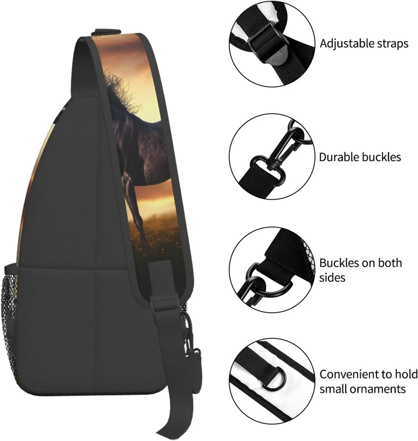 Animal Horse Outdoor Cross-body Shoulder Bag, Unisex Backpack For Women Men Young Hiking Travel