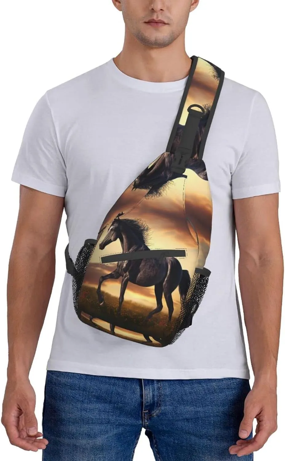 Animal Horse Outdoor Cross-body Shoulder Bag, Unisex Backpack For Women Men Young Hiking Travel