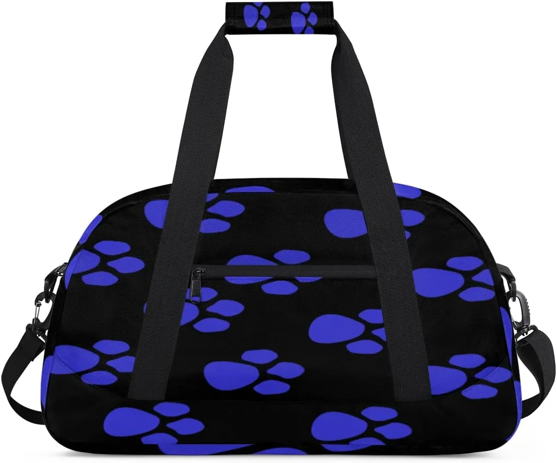Animal Paw Prints Gym Duffel Bag for Men Women Blue Paw Prints Sports Tote Bag with Adjustable Shoulder Strap for Dance Gymnastics Traveling Outdoor Camping Overnight Stay