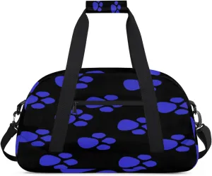 Animal Paw Prints Gym Duffel Bag for Men Women Blue Paw Prints Sports Tote Bag with Adjustable Shoulder Strap for Dance Gymnastics Traveling Outdoor Camping Overnight Stay