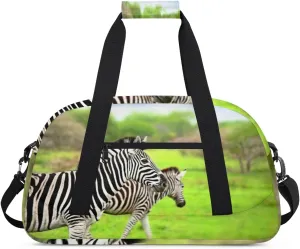 Animal Zebra Gym Duffel Bag for Men Women Forest Pattern Sports Tote Bag with Adjustable Shoulder Strap for Dance Gymnastics Traveling Outdoor Camping Overnight Stay