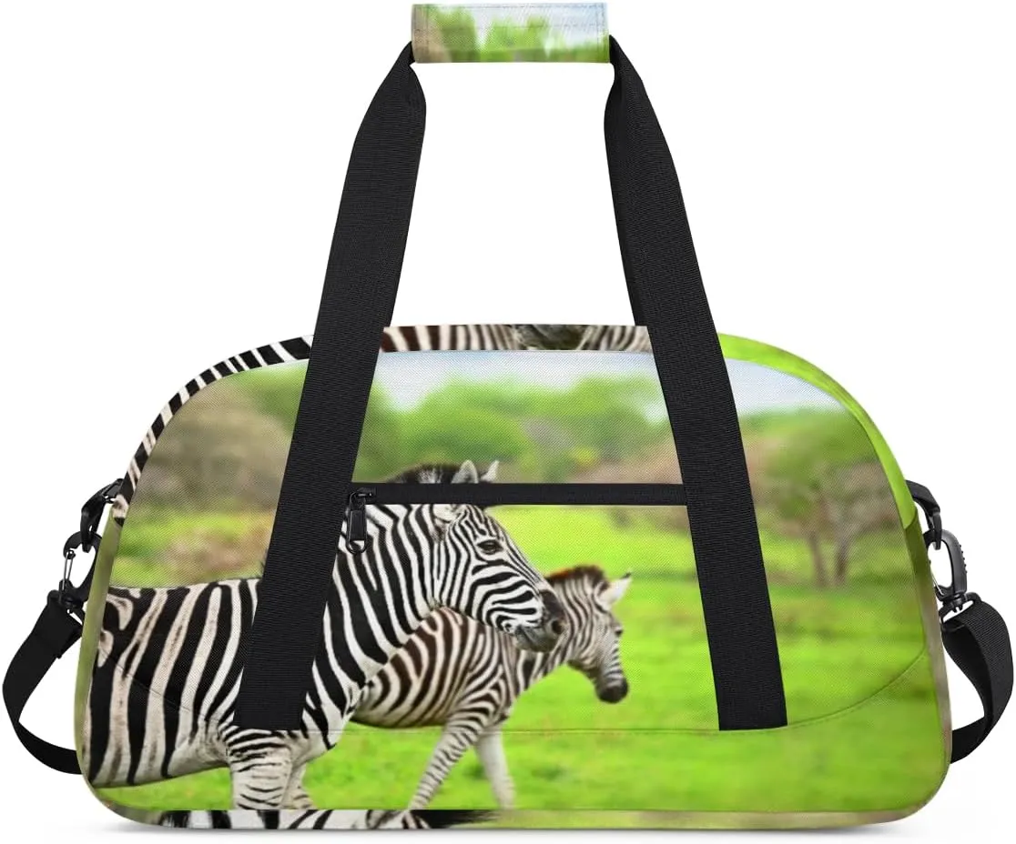 Animal Zebra Gym Duffel Bag for Men Women Forest Pattern Sports Tote Bag with Adjustable Shoulder Strap for Dance Gymnastics Traveling Outdoor Camping Overnight Stay