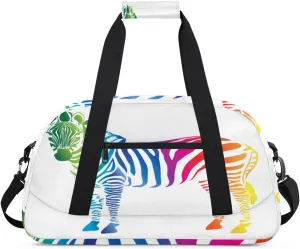 Animal Zebra Gym Duffel Bag for Men Women Rainbow Color Sports Tote Bag with Adjustable Shoulder Strap for Dance Gymnastics Traveling Outdoor Camping Overnight Stay