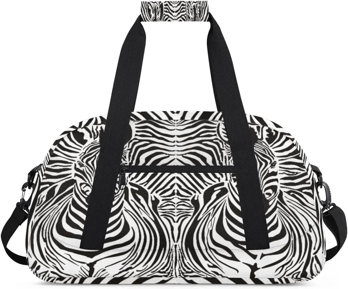 Animal Zebra Gym Duffel Bag for Men Women Stripe Pattern Sports Tote Bag with Adjustable Shoulder Strap for Dance Gymnastics Traveling Outdoor Camping Overnight Stay