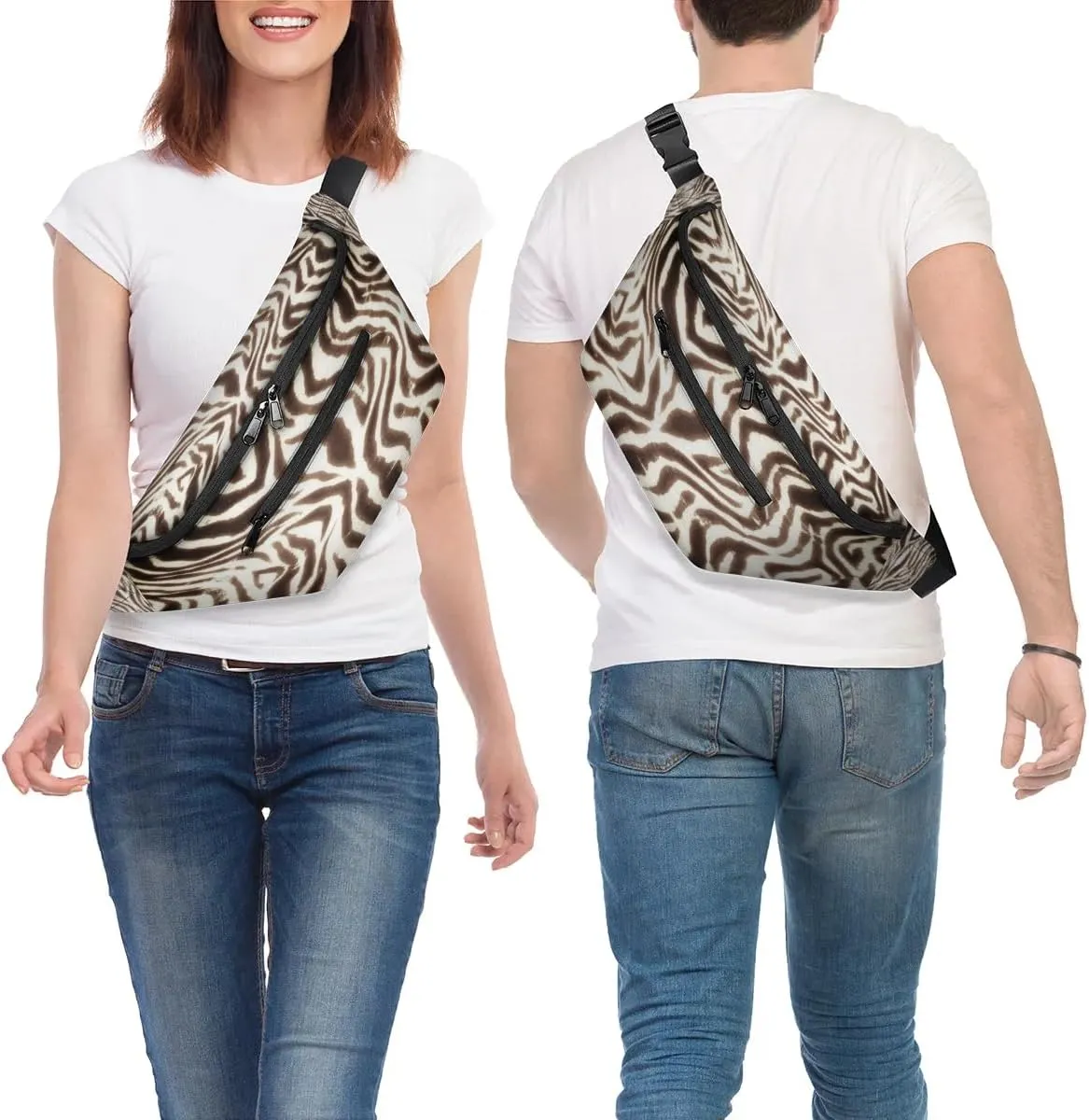 Animal Zebra Paint Crossbody Sling Bag for Women Men Crossbody Backpack with 4 Zipper Pockets Fanny Pack Shoulder Casual Daypack for Travel Running Hiking Cycling