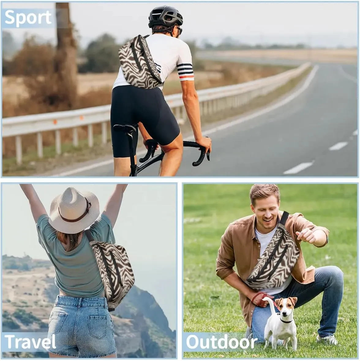 Animal Zebra Paint Crossbody Sling Bag for Women Men Crossbody Backpack with 4 Zipper Pockets Fanny Pack Shoulder Casual Daypack for Travel Running Hiking Cycling