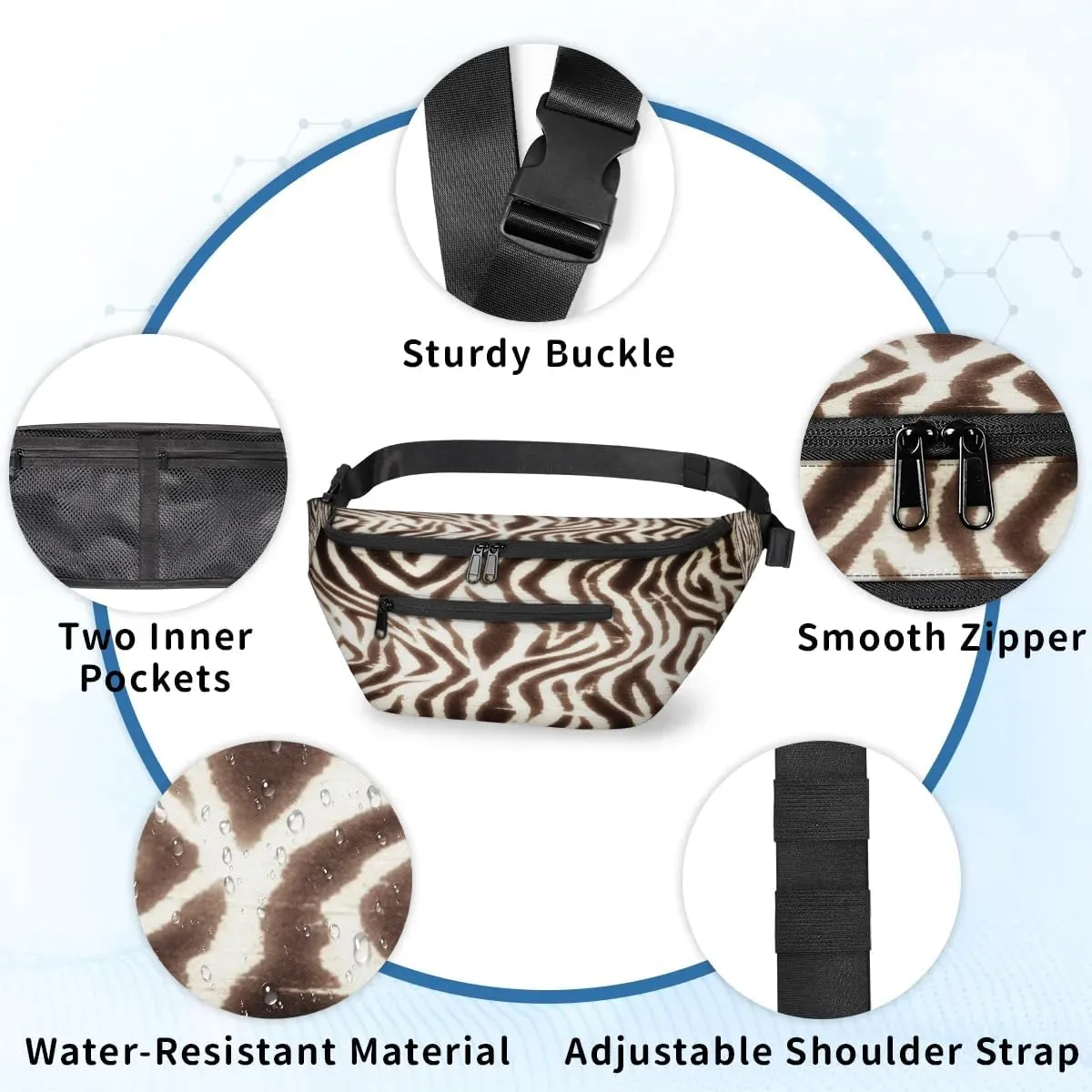 Animal Zebra Paint Crossbody Sling Bag for Women Men Crossbody Backpack with 4 Zipper Pockets Fanny Pack Shoulder Casual Daypack for Travel Running Hiking Cycling