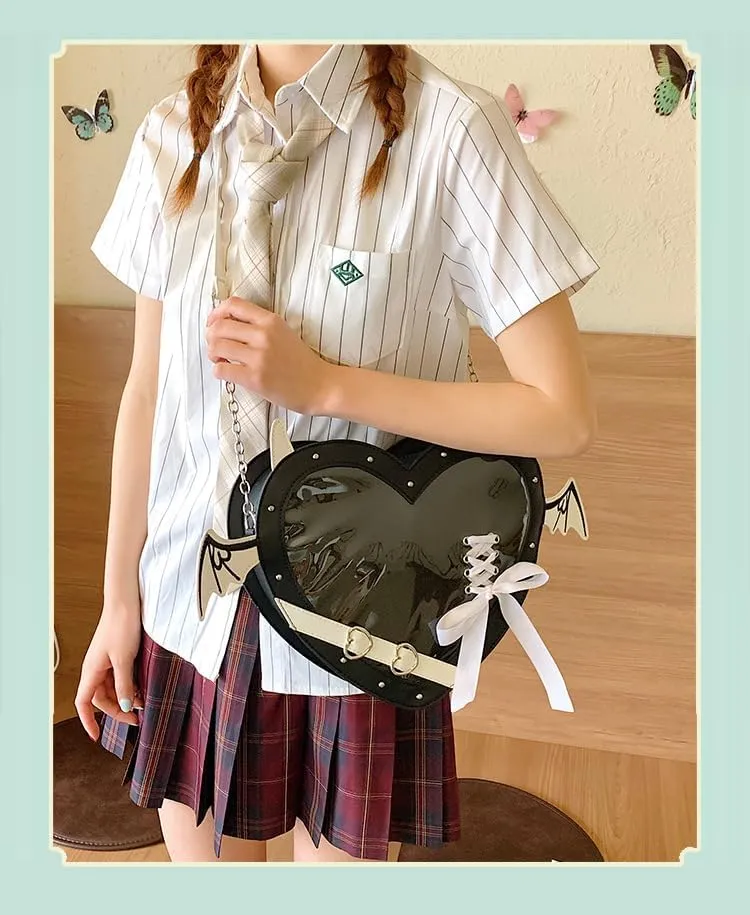 Anime Heart Ita-Bag Crossbody Purse Kawaii Lolita Japanese JK Handbag Cute Adjustable Strap Daily Cosplay Shoulder Bag