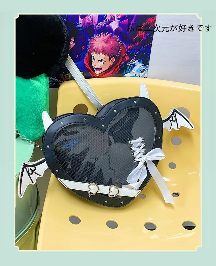 Anime Heart Ita-Bag Crossbody Purse Kawaii Lolita Japanese JK Handbag Cute Adjustable Strap Daily Cosplay Shoulder Bag