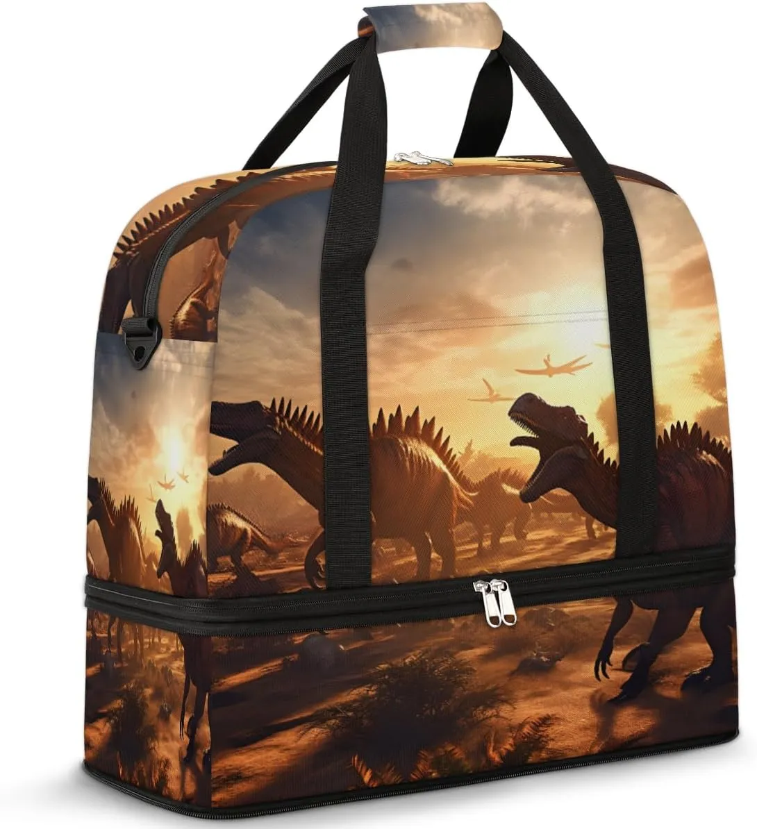 Antiquity Forest Animal Dinosaur Travel Duffel Bag with Foldable Shoe Compartment Shoulder Tote Travel Weekend Bag Sports Gym Overnight Bags