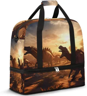 Antiquity Forest Animal Dinosaur Travel Duffel Bag with Foldable Shoe Compartment Shoulder Tote Travel Weekend Bag Sports Gym Overnight Bags