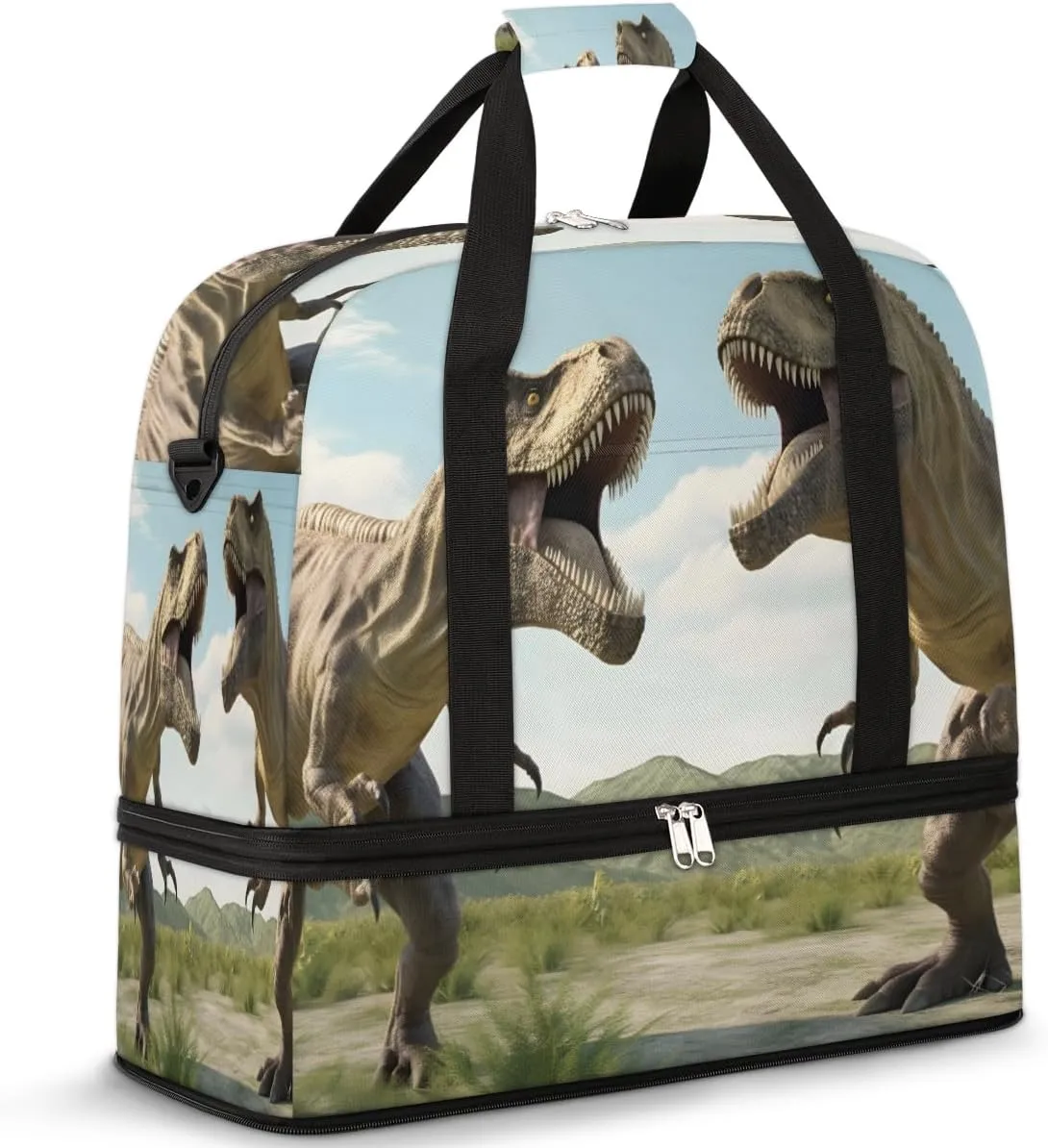 Antiquity Tyrannosaurus Rex Dinosaur Travel Duffel Bag with Foldable Shoe Compartment Shoulder Tote Travel Weekend Bag Sports Gym Overnight Bags