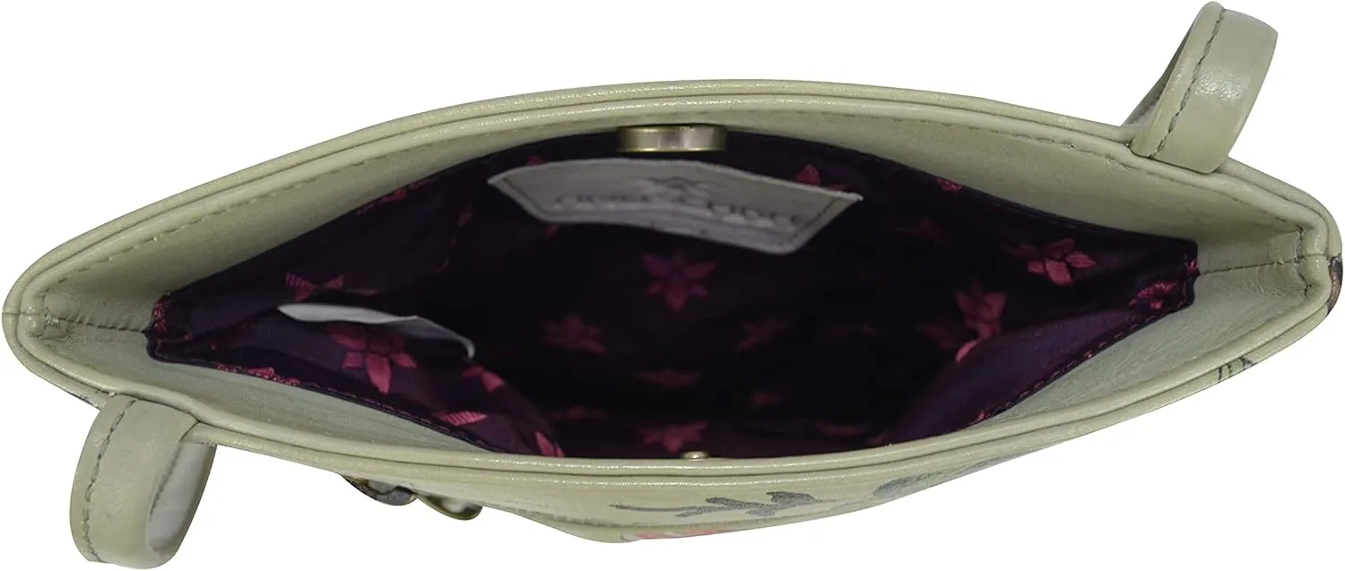 Anuschka Women’s Hand Painted Genuine Leather Mini Double Zip Travel Crossbody - Magnetic Closure, ID Holder & Optical Case