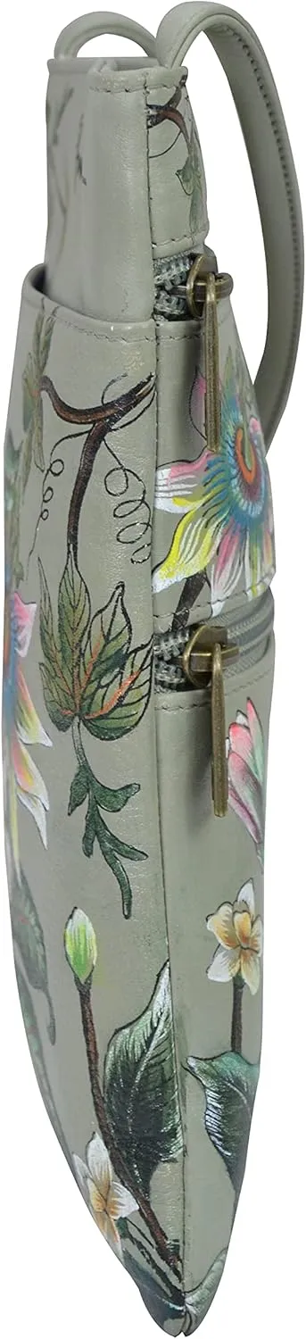 Anuschka Women’s Hand Painted Genuine Leather Mini Double Zip Travel Crossbody - Magnetic Closure, ID Holder & Optical Case