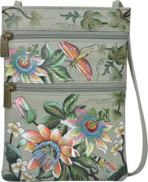 Anuschka Women’s Hand Painted Genuine Leather Mini Double Zip Travel Crossbody - Magnetic Closure, ID Holder & Optical Case
