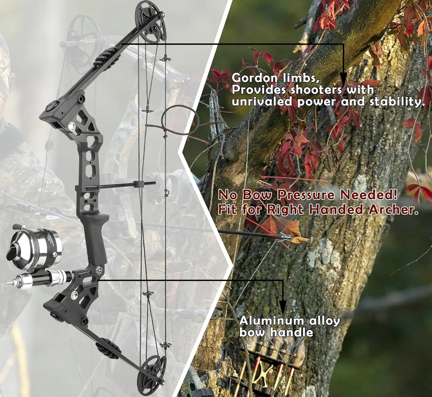 Archery Compound Bow Bowfishing Kit 20-70lbs Hunting Bow with Bowfishing Reel, Bow Fishing Arrows Right & Left Handed for Adult/Youth Bow Fishing Hunting Target Shooting