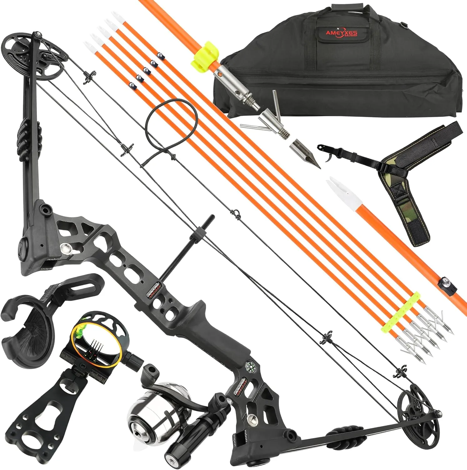Archery Compound Bow Bowfishing Kit 20-70lbs Hunting Bow with Bowfishing Reel, Bow Fishing Arrows Right & Left Handed for Adult/Youth Bow Fishing Hunting Target Shooting