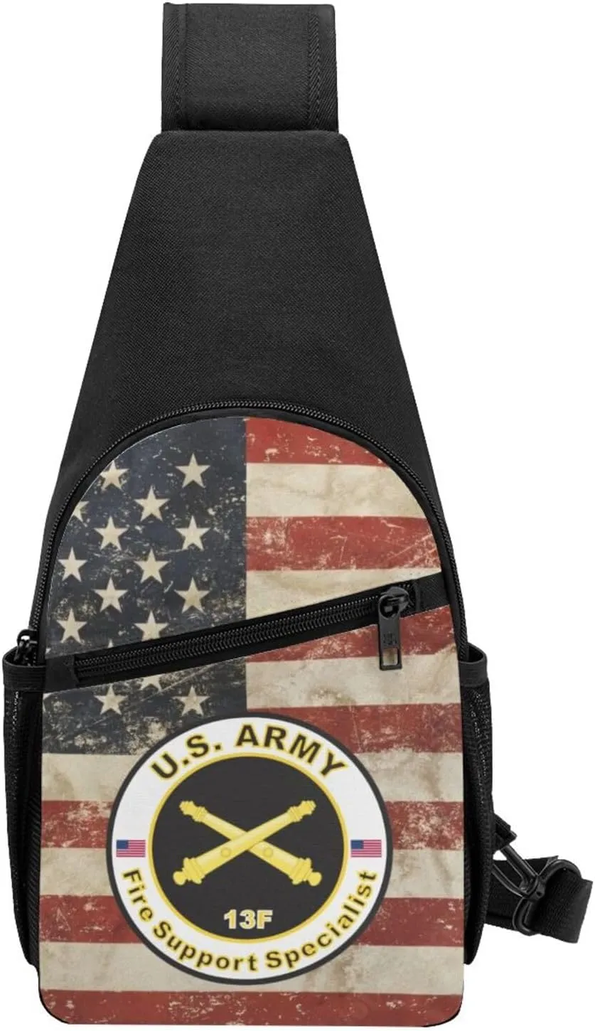 Army MOS 13F Fire Support Specialist Sling Bag Crossbody Backpack Shoulder Casual Daypack Bags for Men