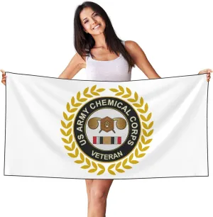 Army Veteran Chemical Corps Beach Towel 27.5x55 Inches - Ultra Soft Quick Dry Sand Towel, Lightweight Large Bath Towel for Pool, Summer, Travel