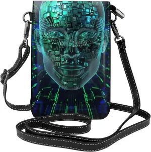 Artificial Intelligence Brain Printed Crossbody Cell Phone Bag for Women Men, Small Leather Cell Phone Purse Wallet with Adjustable Strap